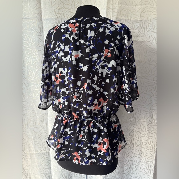 DKNY Black Multicolor Sheer Floral Blouse - Picture 4 of 10